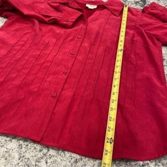 Talbots Woman Petites 1X Raspberry Pink Button Down Long Sleeve Suede Shirt X - Picture 8 of 8